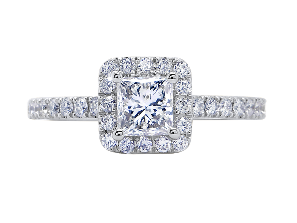 Engagement Ring | New York | Princess Cut Engagement Ring with Diamond Pavé and Halo