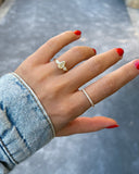 Three pear cut yellow diamond bezel setting detail | Mara Megelea